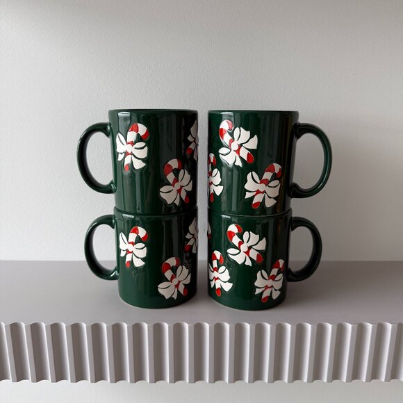 Vintage Waecherbach Germany Green Candy Cane Mugs Set of 4 - Picture 1 of 4